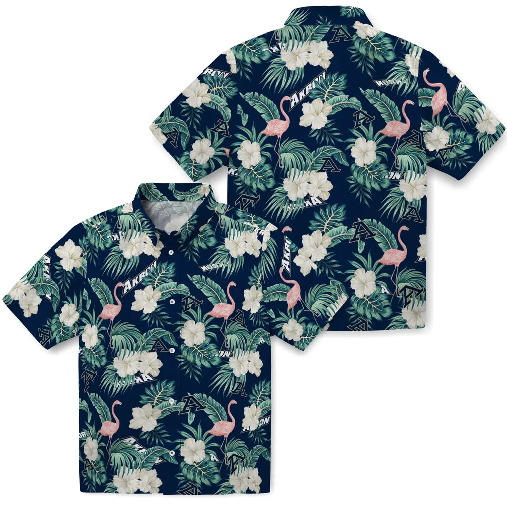 Akron Zips Hawaiian Shirt - Flamingo and Hibiscus | Moonbestprint