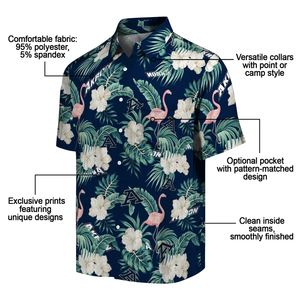 Akron Zips Hawaiian Shirt - Flamingo and Hibiscus | Moonbestprint