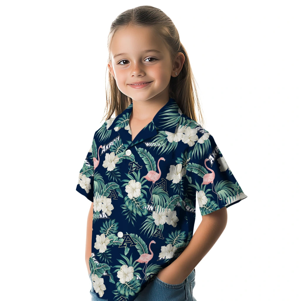 Akron Zips Hawaiian Shirt - Flamingo and Hibiscus | Moonbestprint