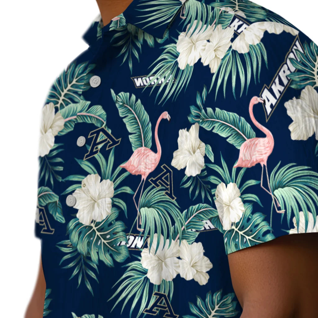 Akron Zips Hawaiian Shirt - Flamingo and Hibiscus | Moonbestprint
