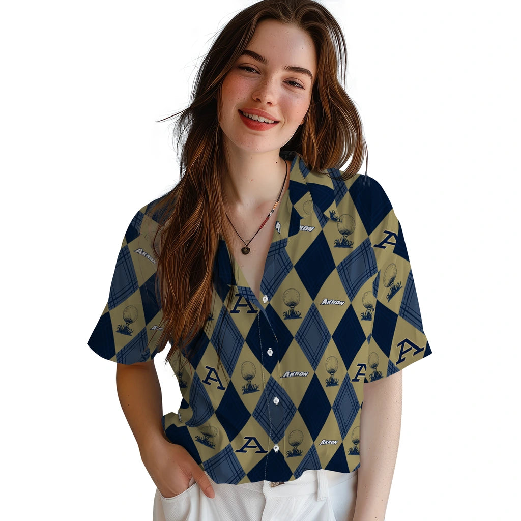 Akron Zips Hawaiian Shirt - Golfing Plaid | Moonbestprint