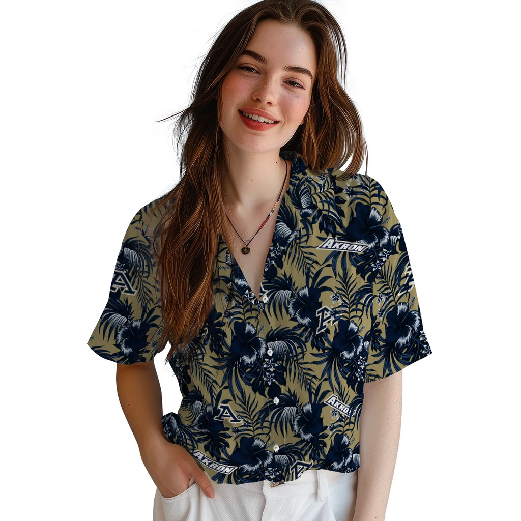 Akron Zips Hawaiian Shirt - Hibiscus Exotic | Moonbestprint