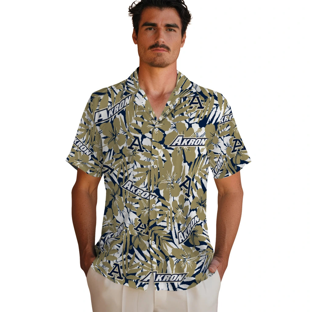 Akron Zips Hawaiian Shirt - Hibiscus Overlay | Moonbestprint