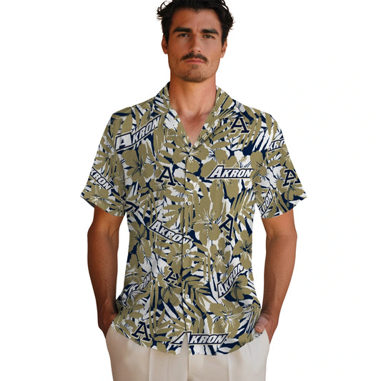 Akron Zips Hawaiian Shirt - Hibiscus Overlay | Moonbestprint