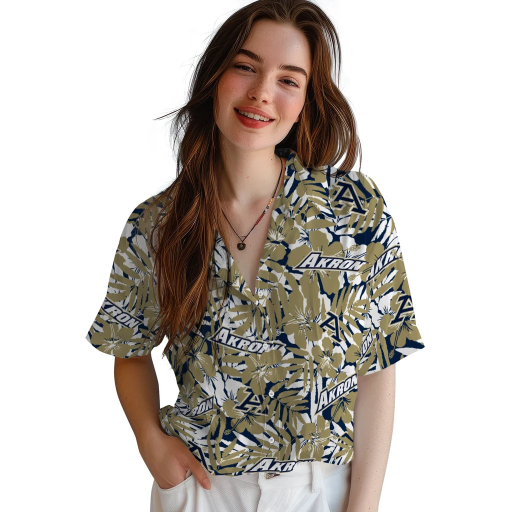 Akron Zips Hawaiian Shirt - Hibiscus Overlay | Moonbestprint