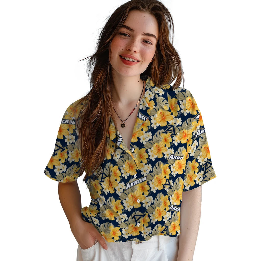 Akron Zips Hawaiian Shirt - Hibiscus Tropics | Moonbestprint