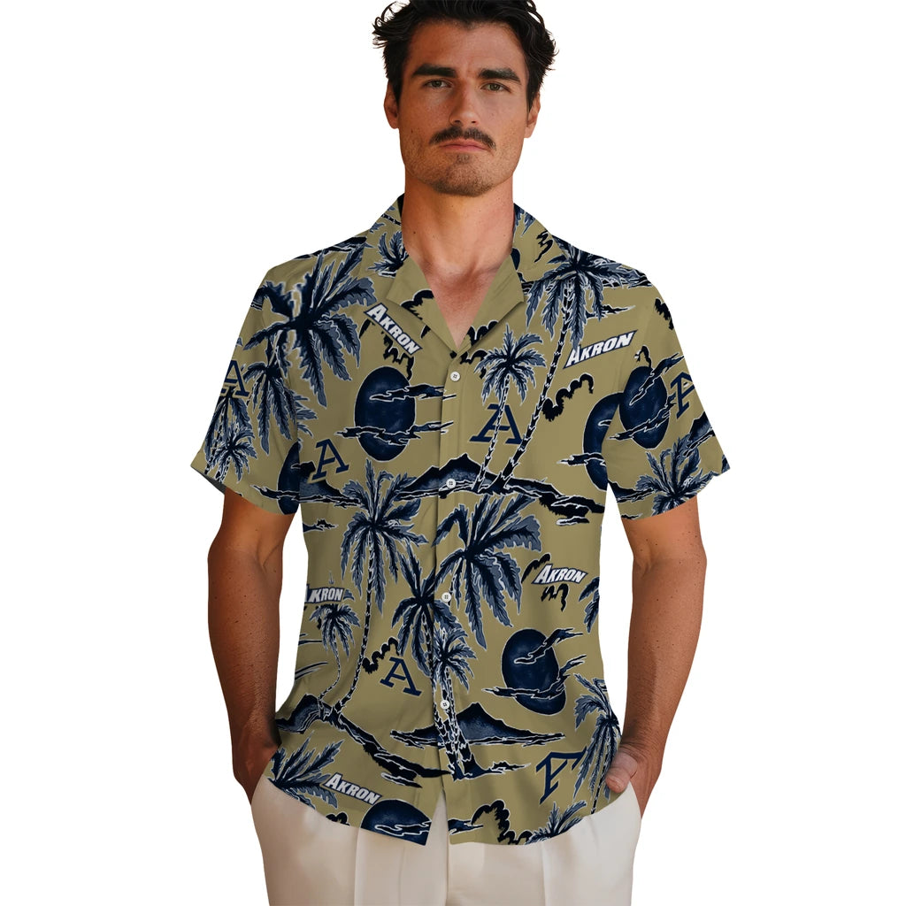 Akron Zips Hawaiian Shirt - Palm Sunset | Moonbestprint