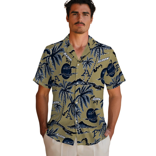 Akron Zips Hawaiian Shirt - Palm Sunset | Moonbestprint