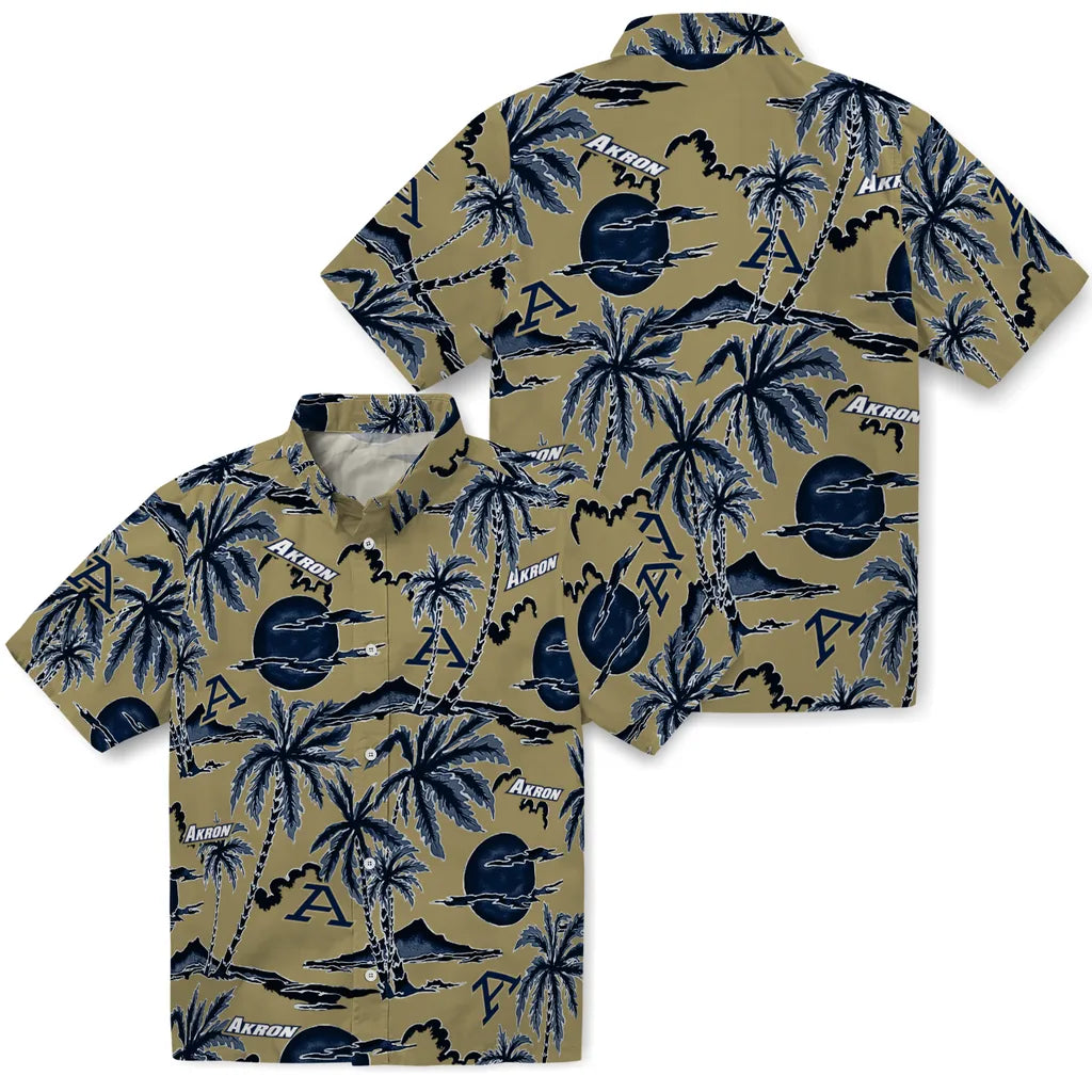 Akron Zips Hawaiian Shirt - Palm Sunset | Moonbestprint