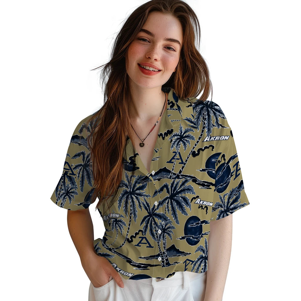 Akron Zips Hawaiian Shirt - Palm Sunset | Moonbestprint