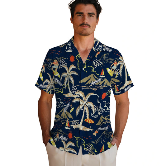 Akron Zips Hawaiian Shirt - Palm Tree Island | Moonbestprint