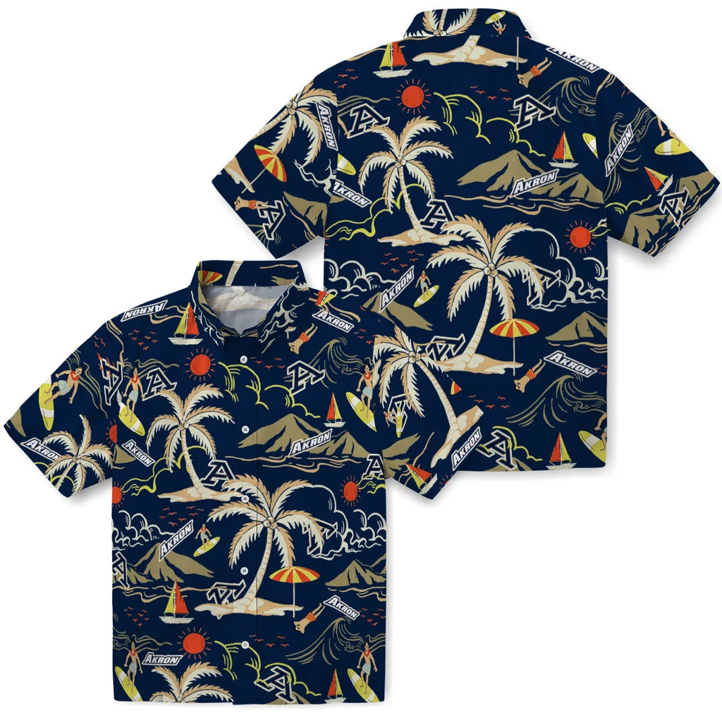 Akron Zips Hawaiian Shirt - Palm Tree Island | Moonbestprint