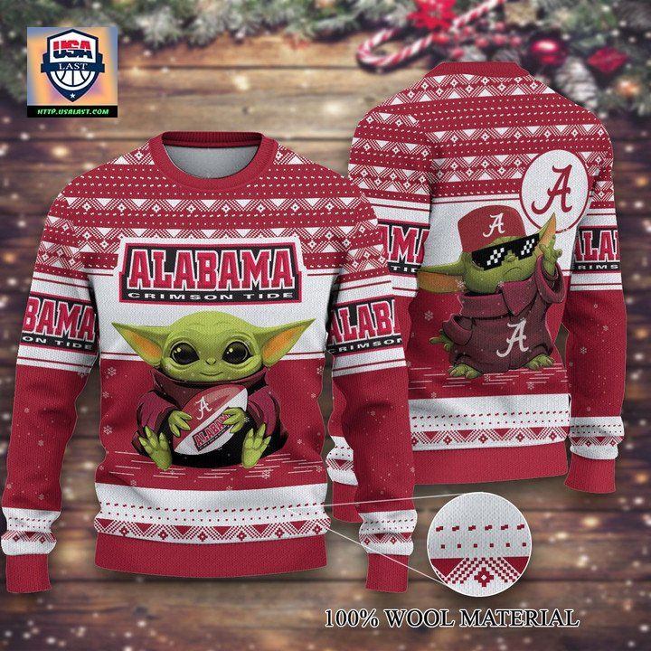 Alabama Crimson Baby Yoda Tide Merry Christmas Knitted Ugly Sweater ? Usalast