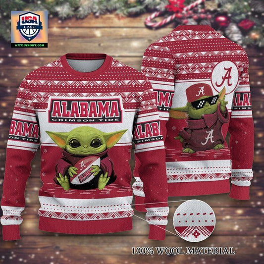 Alabama Crimson Baby Yoda Tide Merry Christmas Knitted Ugly Sweater ? Usalast