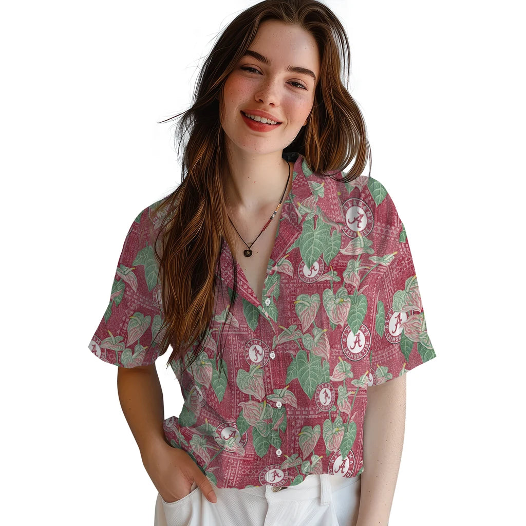 Alabama Crimson Tide Hawaiian Shirt - Anthurium Overlay | Moonbestprint