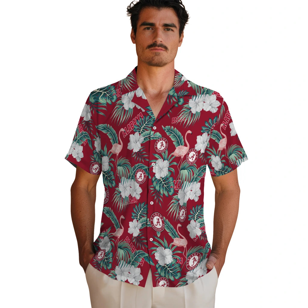Alabama Crimson Tide Hawaiian Shirt - Flamingo and Hibiscus | Moonbestprint