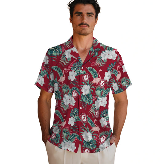 Alabama Crimson Tide Hawaiian Shirt - Flamingo and Hibiscus | Moonbestprint