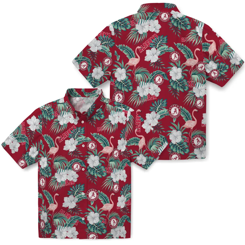 Alabama Crimson Tide Hawaiian Shirt - Flamingo and Hibiscus | Moonbestprint