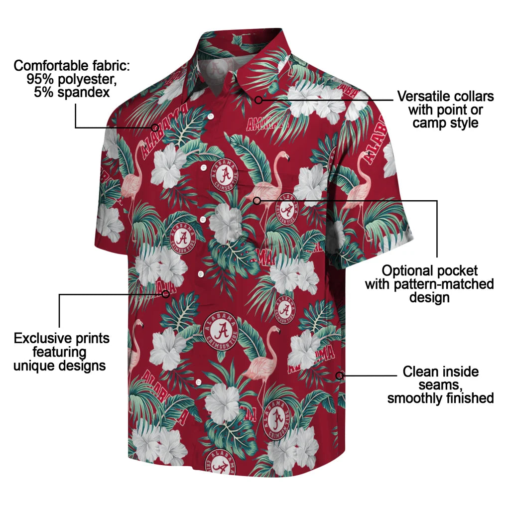Alabama Crimson Tide Hawaiian Shirt - Flamingo and Hibiscus | Moonbestprint