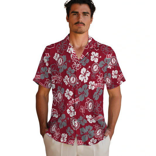 Alabama Crimson Tide Hawaiian Shirt - Hibiscus Flower Design | Moonbestprint