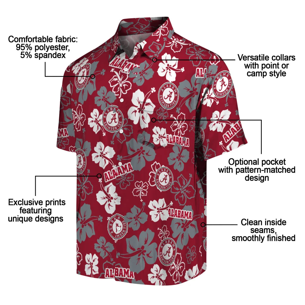 Alabama Crimson Tide Hawaiian Shirt - Hibiscus Flower Design | Moonbestprint