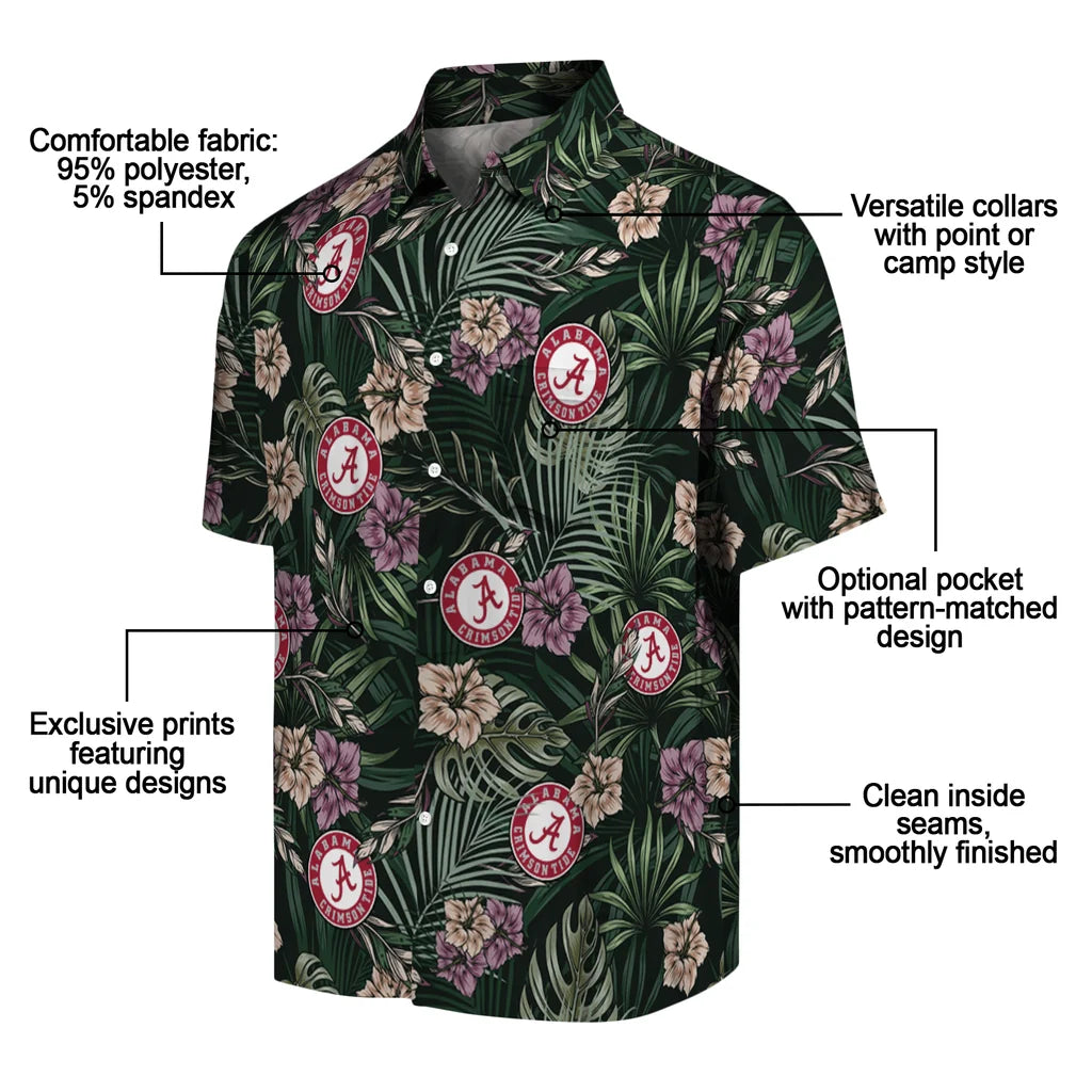 Alabama Crimson Tide Hawaiian Shirt - Hibiscus Leaves Pattern | Moonbestprint