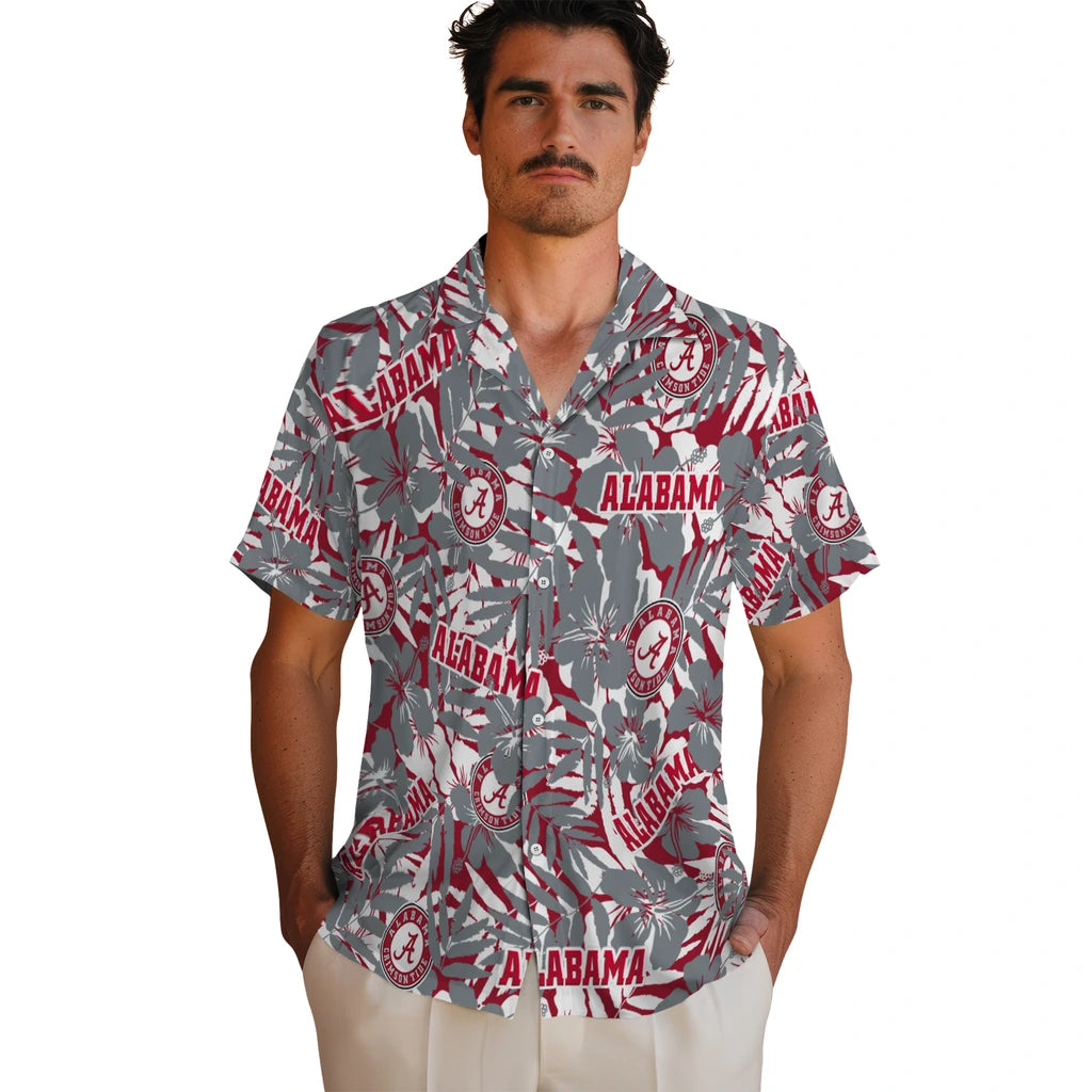 Alabama Crimson Tide Hawaiian Shirt - Hibiscus Overlay | Moonbestprint