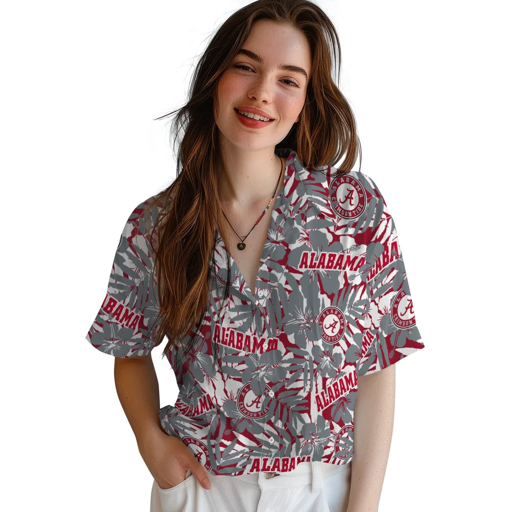 Alabama Crimson Tide Hawaiian Shirt - Hibiscus Overlay | Moonbestprint