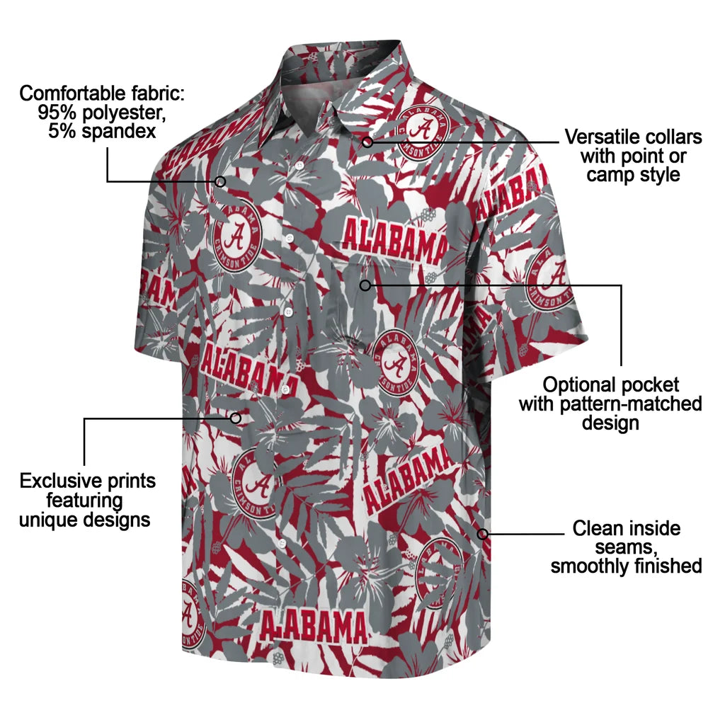 Alabama Crimson Tide Hawaiian Shirt - Hibiscus Overlay | Moonbestprint