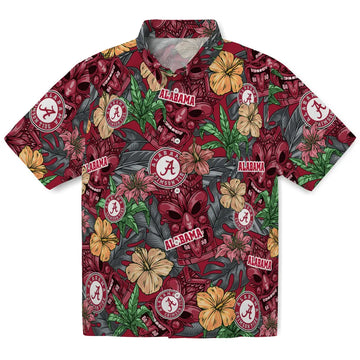 Alabama Crimson Tide Hawaiian Shirt - Hibiscus Tiki Jungle | Moonbestprint