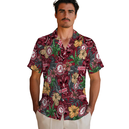 Alabama Crimson Tide Hawaiian Shirt - Hibiscus Tiki Jungle | Moonbestprint
