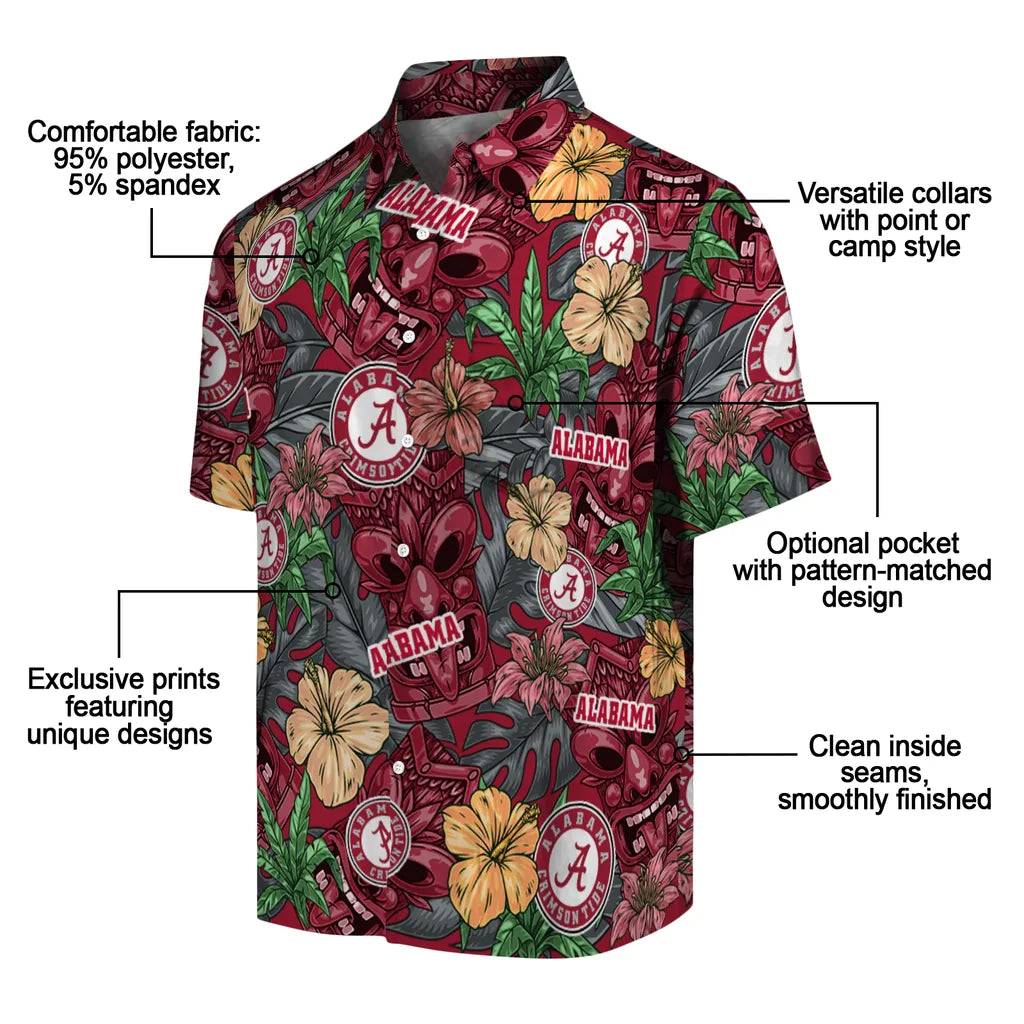 Alabama Crimson Tide Hawaiian Shirt - Hibiscus Tiki Jungle | Moonbestprint