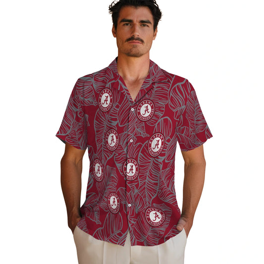 Alabama Crimson Tide Hawaiian Shirt - Leaf Outline | Moonbestprint