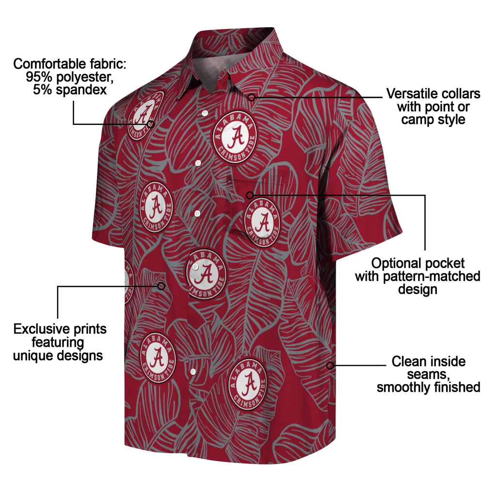 Alabama Crimson Tide Hawaiian Shirt - Leaf Outline | Moonbestprint