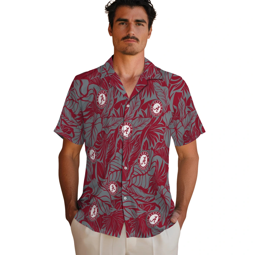 Alabama Crimson Tide Hawaiian Shirt - Monstera Layer | Moonbestprint