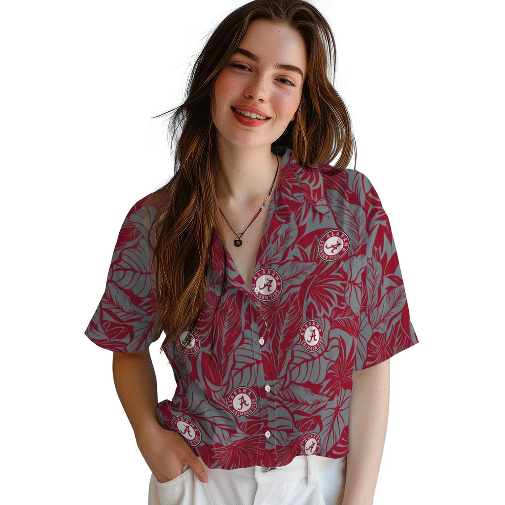 Alabama Crimson Tide Hawaiian Shirt - Monstera Layer | Moonbestprint