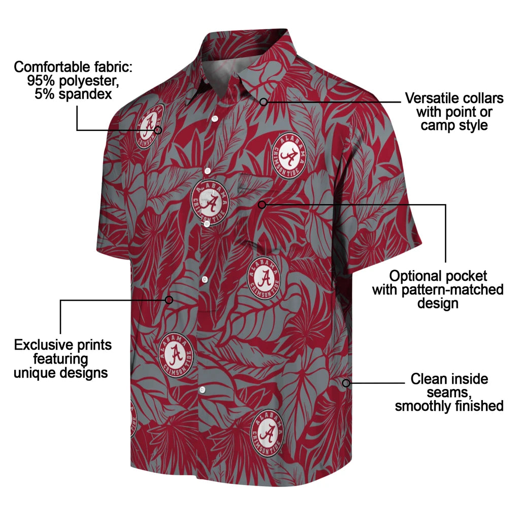 Alabama Crimson Tide Hawaiian Shirt - Monstera Layer | Moonbestprint