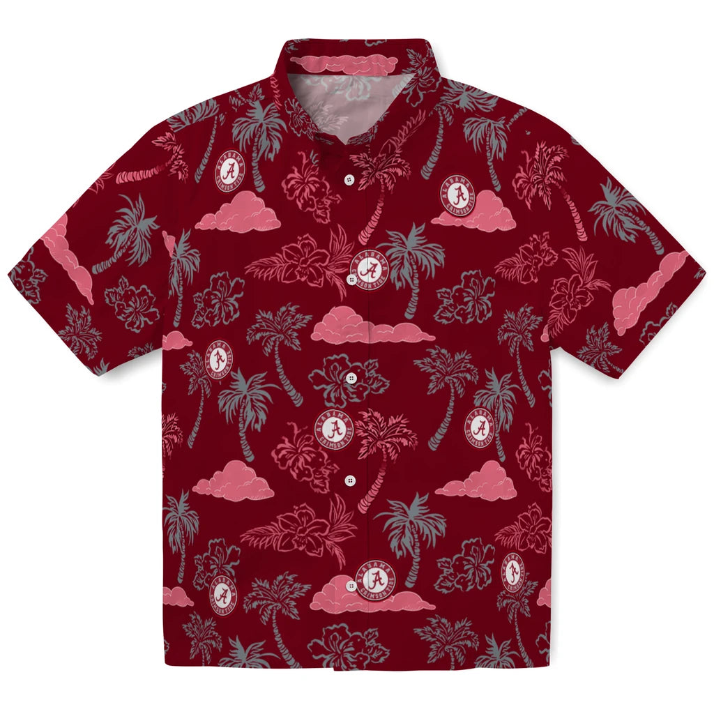 Alabama Crimson Tide Hawaiian Shirt - Palm And Clouds | Moonbestprint