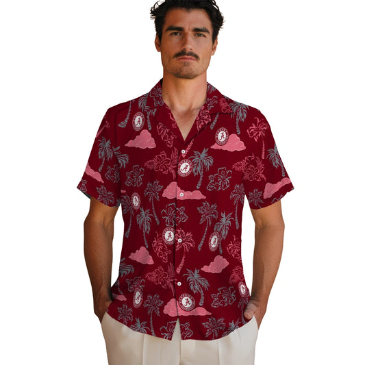 Alabama Crimson Tide Hawaiian Shirt - Palm And Clouds | Moonbestprint