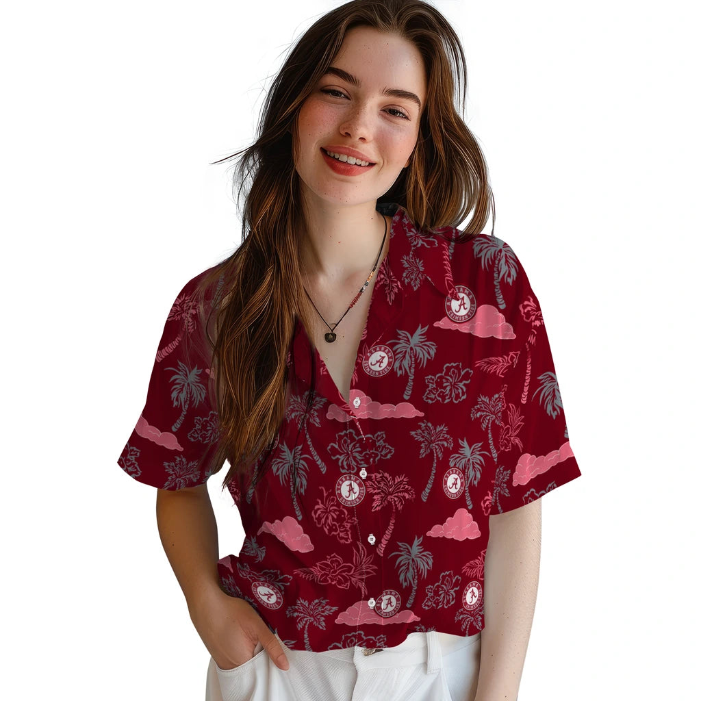 Alabama Crimson Tide Hawaiian Shirt - Palm And Clouds | Moonbestprint