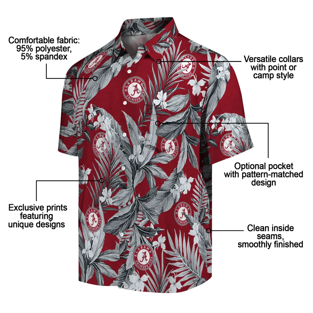 Alabama Crimson Tide Hawaiian Shirt - Palm Leaves | Moonbestprint
