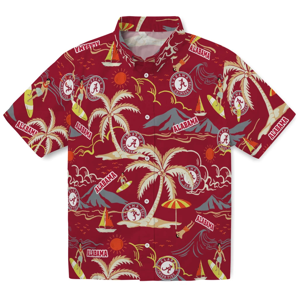 Alabama Crimson Tide Hawaiian Shirt - Palm Tree Island | Moonbestprint