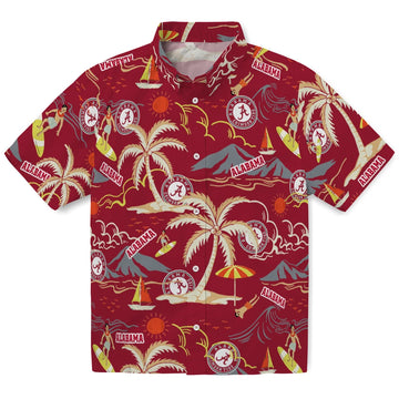 Alabama Crimson Tide Hawaiian Shirt - Palm Tree Island | Moonbestprint
