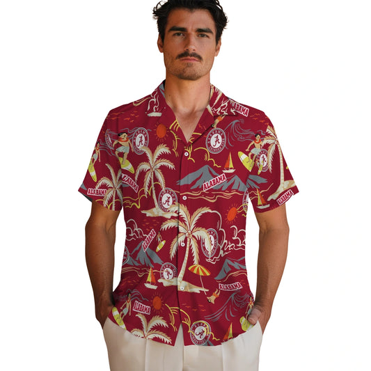 Alabama Crimson Tide Hawaiian Shirt - Palm Tree Island | Moonbestprint