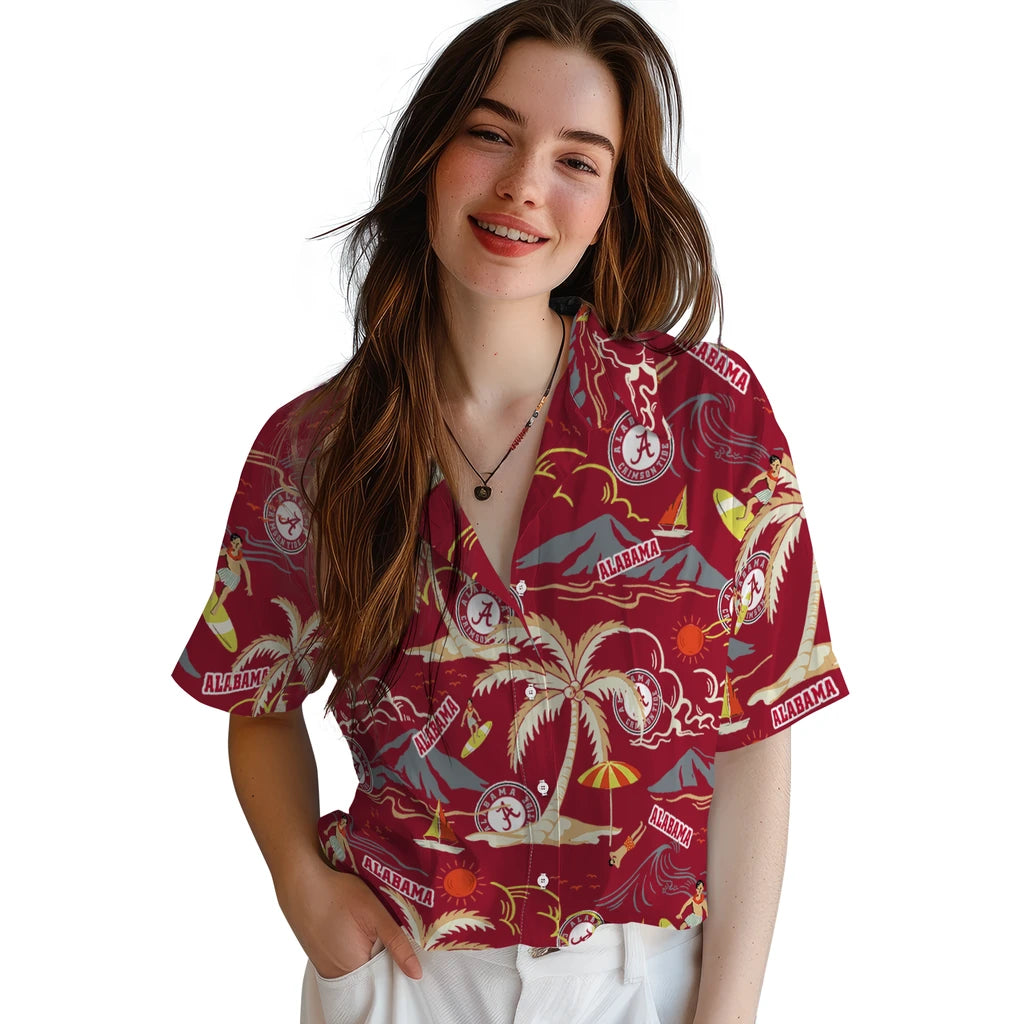 Alabama Crimson Tide Hawaiian Shirt - Palm Tree Island | Moonbestprint