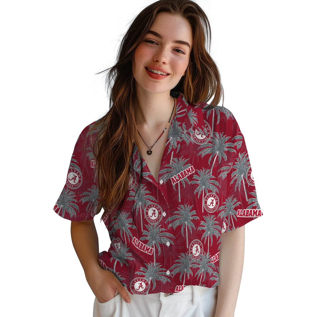 Alabama Crimson Tide Hawaiian Shirt - Palm Tree Motif | Moonbestprint