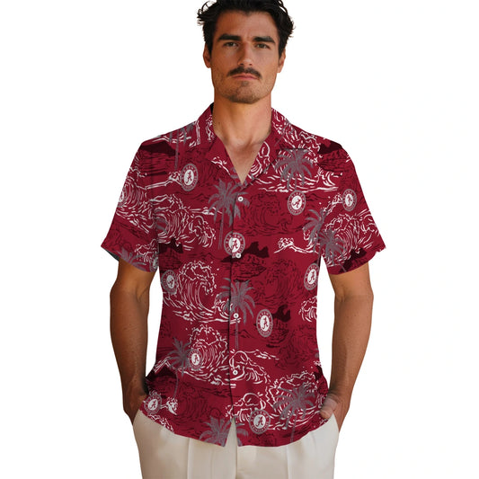 Alabama Crimson Tide Hawaiian Shirt - Wave Palm | Moonbestprint