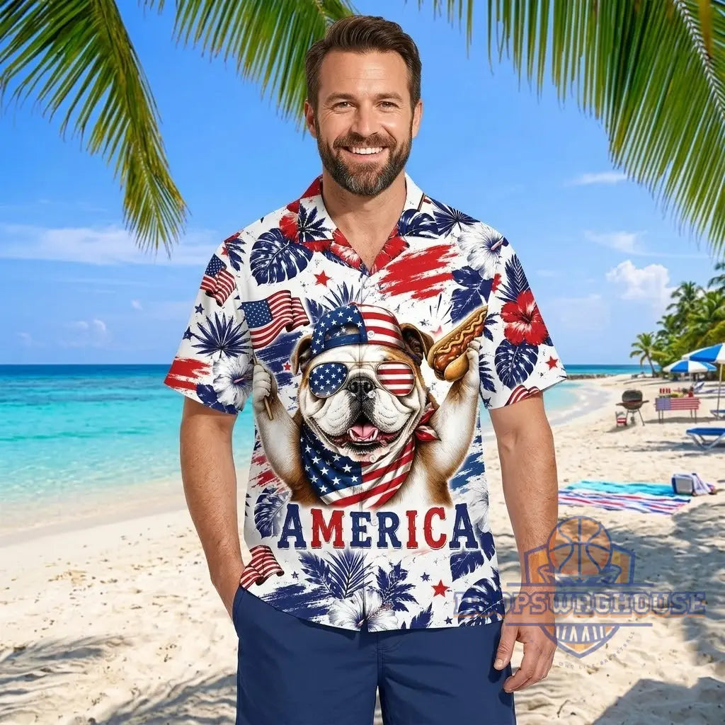 Unisex America Patriotic Bulldog Graphic Hawaiian Shirt for Fans – Moonbestprint
