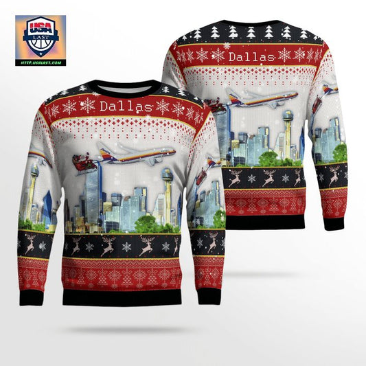 American Airlines Air Cal Heritage With Santa Over Dallas Christmas AOP Sweater ? 5K61 ? Usalast