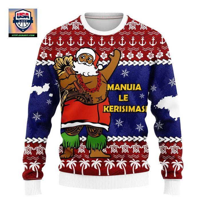 American Samoa Bchristmas Santa Claus Polynesian Knitted Long-Sleeved Sweater A24 ? Usalast